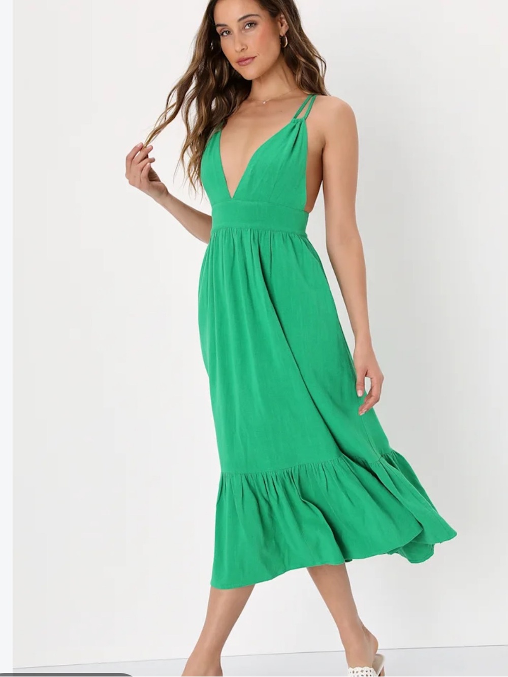 Lulus Kelly Green Tiered Midi Dress Womens S Beachy Summer Casual Strappy NWT